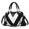 2024 European & American Fashion Large Capacity Soft Leather Contrast Color Handbag