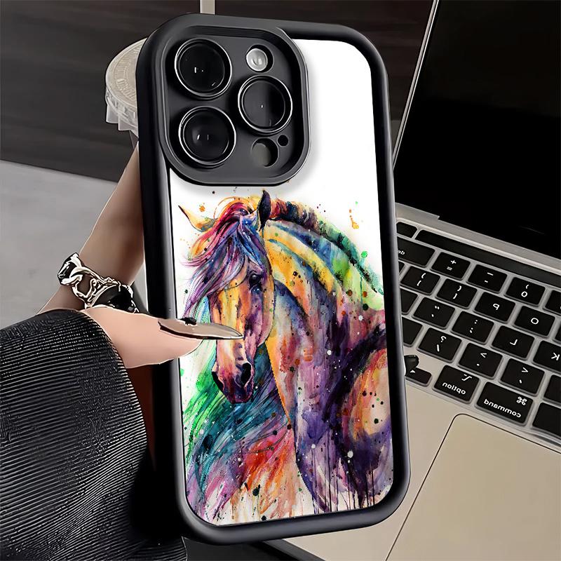 Чехол для телефона iPhone 17 Air 16E 15 16 Pro Max Масляная живопись Лошадь Чехол 14 Plus 13 12 Mini Мягкий силиконовый Fundas