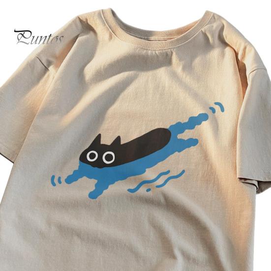 Повседневная футболка для пары с рисунком черной кошки, футболка с круглым вырезом, свободный летний топ для мужчин и женщин, домашняя спортивная одежда для улицы