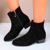 Fashion Women's Fashion Thick Heel Cotton Boots Winter New Round Head Suede Side Zipper Anti-slip Wear-resistant Short Boots