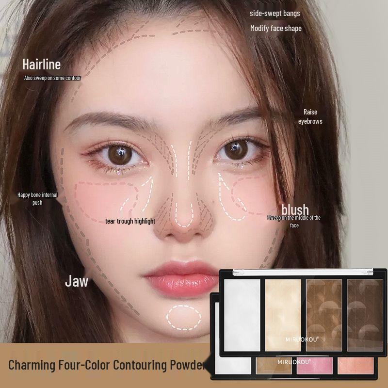 Mijoqo Four-Color Contouring Powder: Natural Highlighting & Shading Kit for V-Face and Nose.