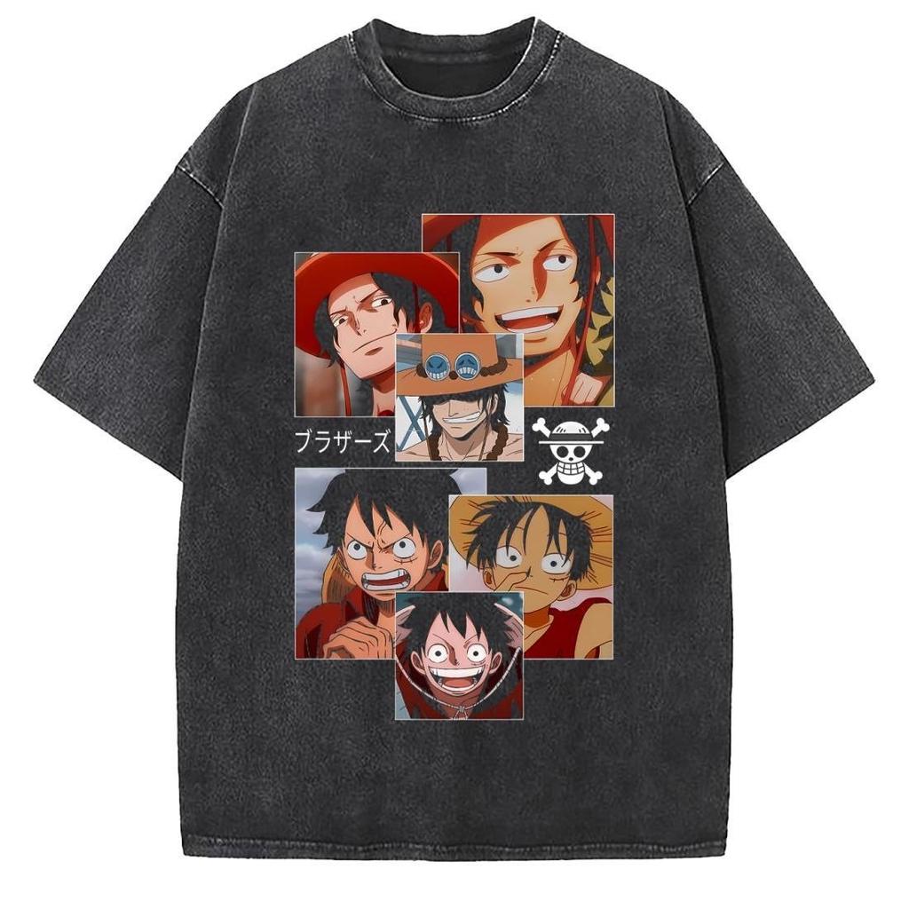Унисекс Оверсайз Аниме Стиранная Футболка Мужская One Piece Уличная Одежда Женская Короткий Рукав Графическая Футболка Летний Харадзюку Повседневный Топ Хип-Хоп