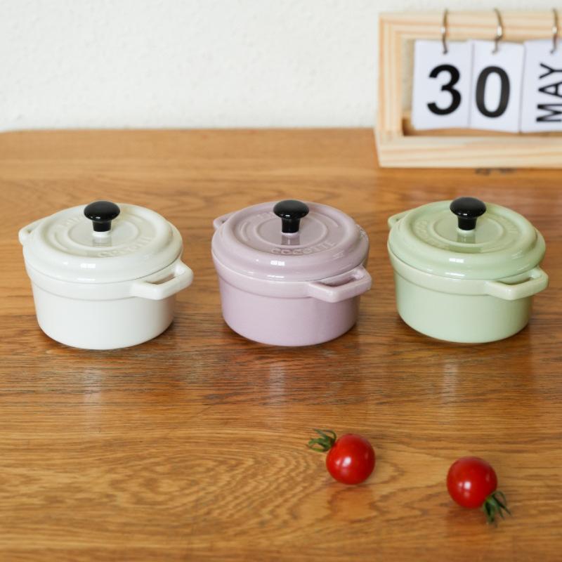 Керамическая миска для лапши рамэн объемом 200 мл с двойной ручкой и крышкой, миски для смешивания фруктового салата на завтрак, бытовая кухонная посуда