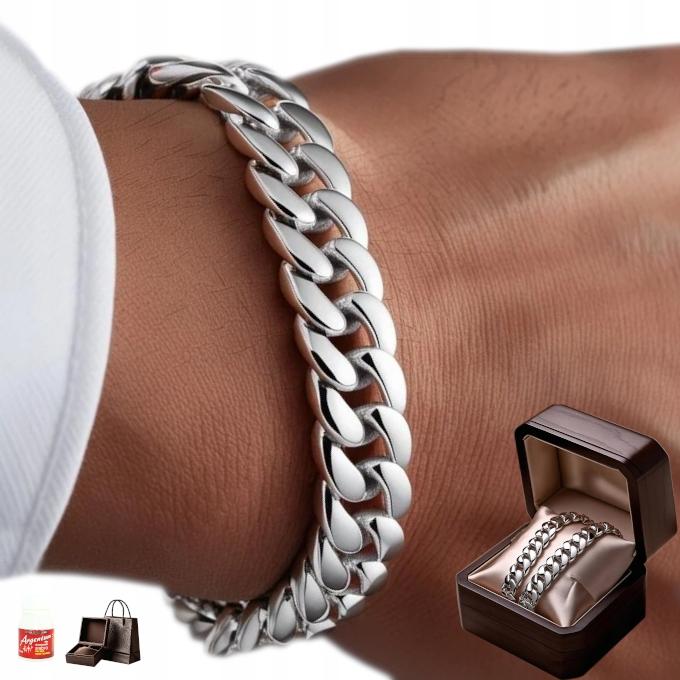 FULL Silver Men' Bracelet 7mm 925 SILVER Thick DIAMOND Wide