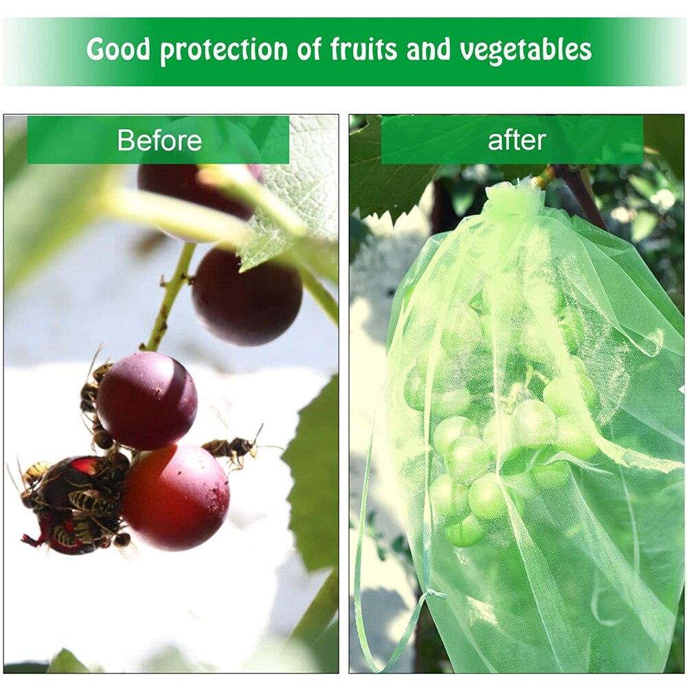 50Pcs Strawberry Grapes Fruit Grow Bags Netting Mesh Vegetable Plant Protection Bags for Pest Control Anti-Bird Garden Tools