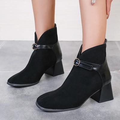 Женские ботинки однотонные универсальные весна-осень толстый каблук круглый носок темпераментные короткие ботинки с молнией сзади для женщин