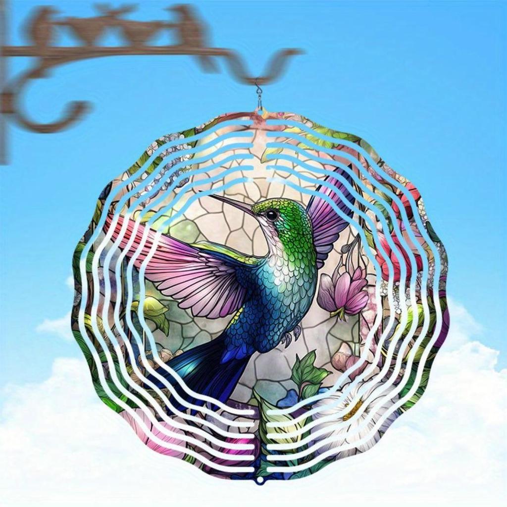 Hummingbird Stained Glass Wind Chime Metal Rotating Garden Decor for Patio Yard Indoor Outdoor No Electricity Needed Colorful Gift Idea