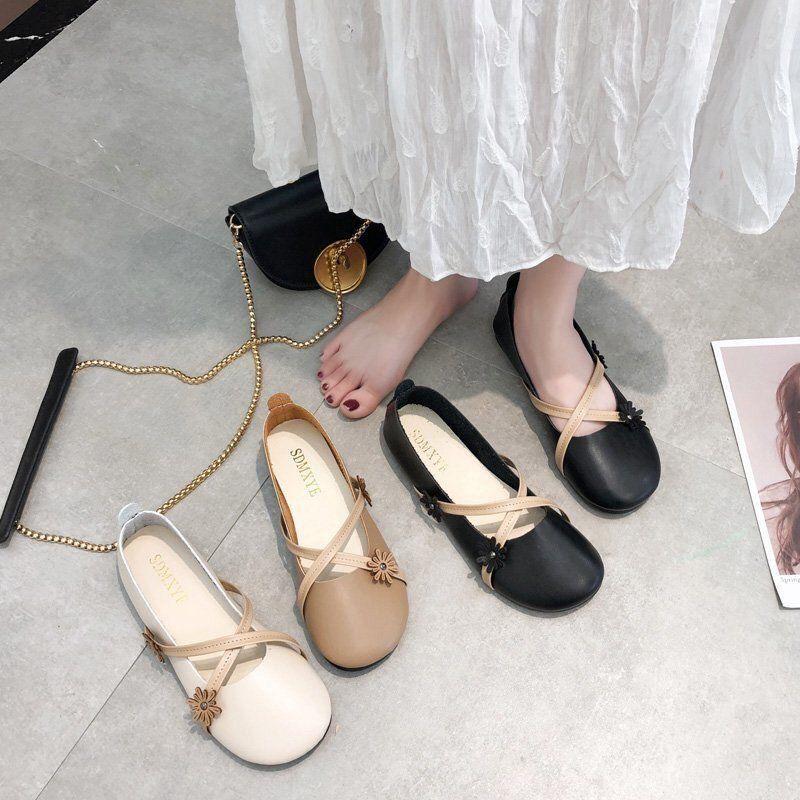 Женская летняя обувь Kawaii Shoes for Woman 2024 Flats Round Toe Elegant Dress Moccasins White Cute Flat on Promotion Spring