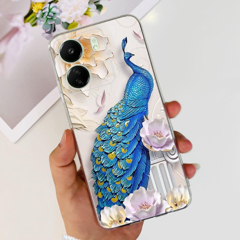 Для Xiaomi Poco C65 Чехол для PocoC65 Силиконовый Funda Para Capa Coque Мягкие чехлы для телефона Задняя крышка Мраморный цветочный узор Ударопрочный