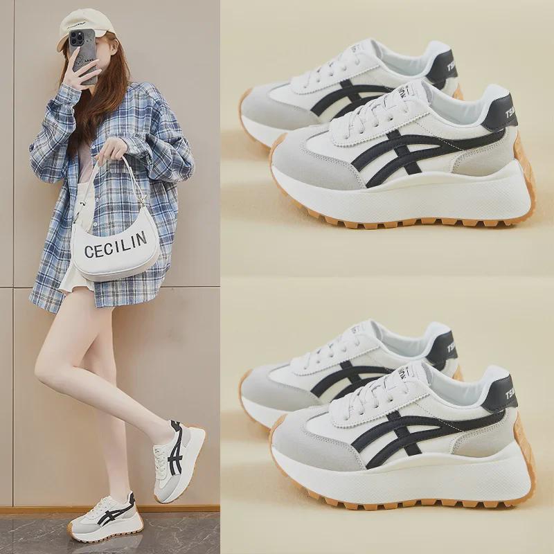 Корейская женская обувь для пап 2025: Кроссовки для бега на каждый день и спорта с толстой подошвой, увеличивающей рост (XFK851)