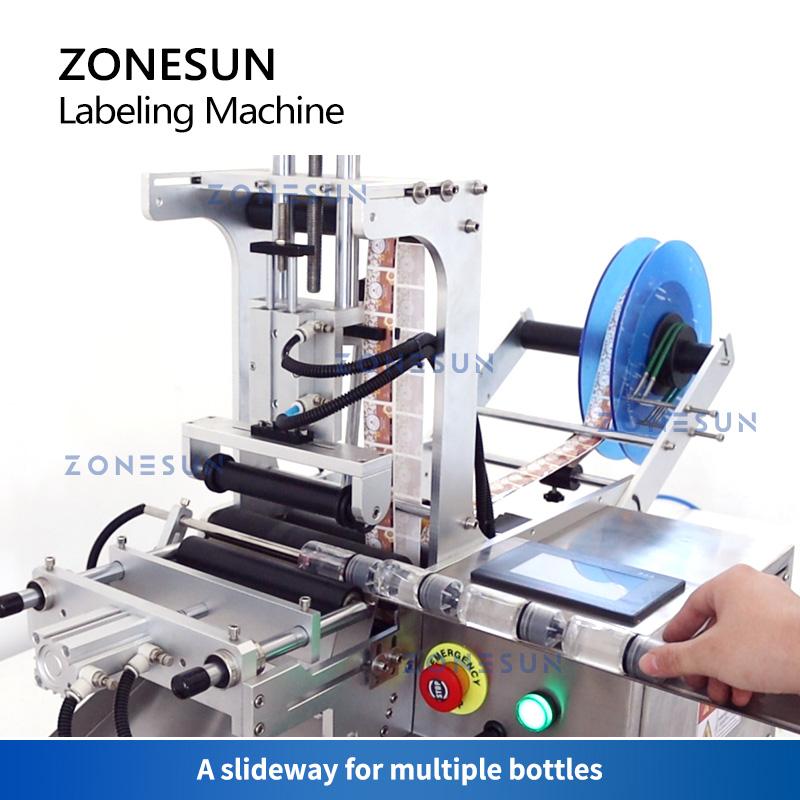 ZONESUN ZS-TB101 Tabletop Single Double Side Round Bottle Labeling Machine Slideway Automatic Feeders Label Sticker Machine