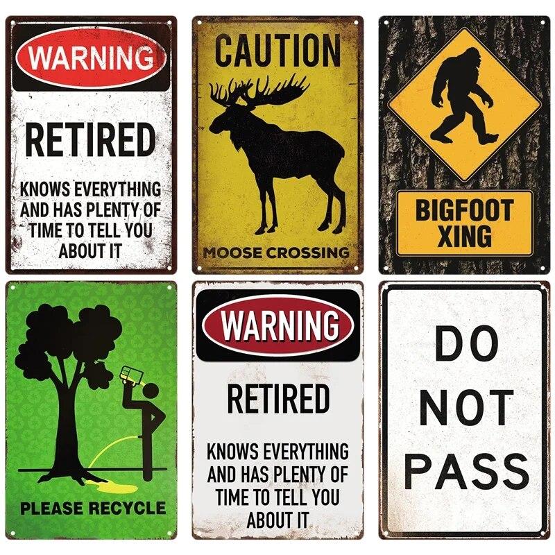 Tin Sign No Parking Slow Down Caution Warning Do Not Pass Metal Vintage Plaque Retro Metal Plate Traffic Yard Street Wall Decor