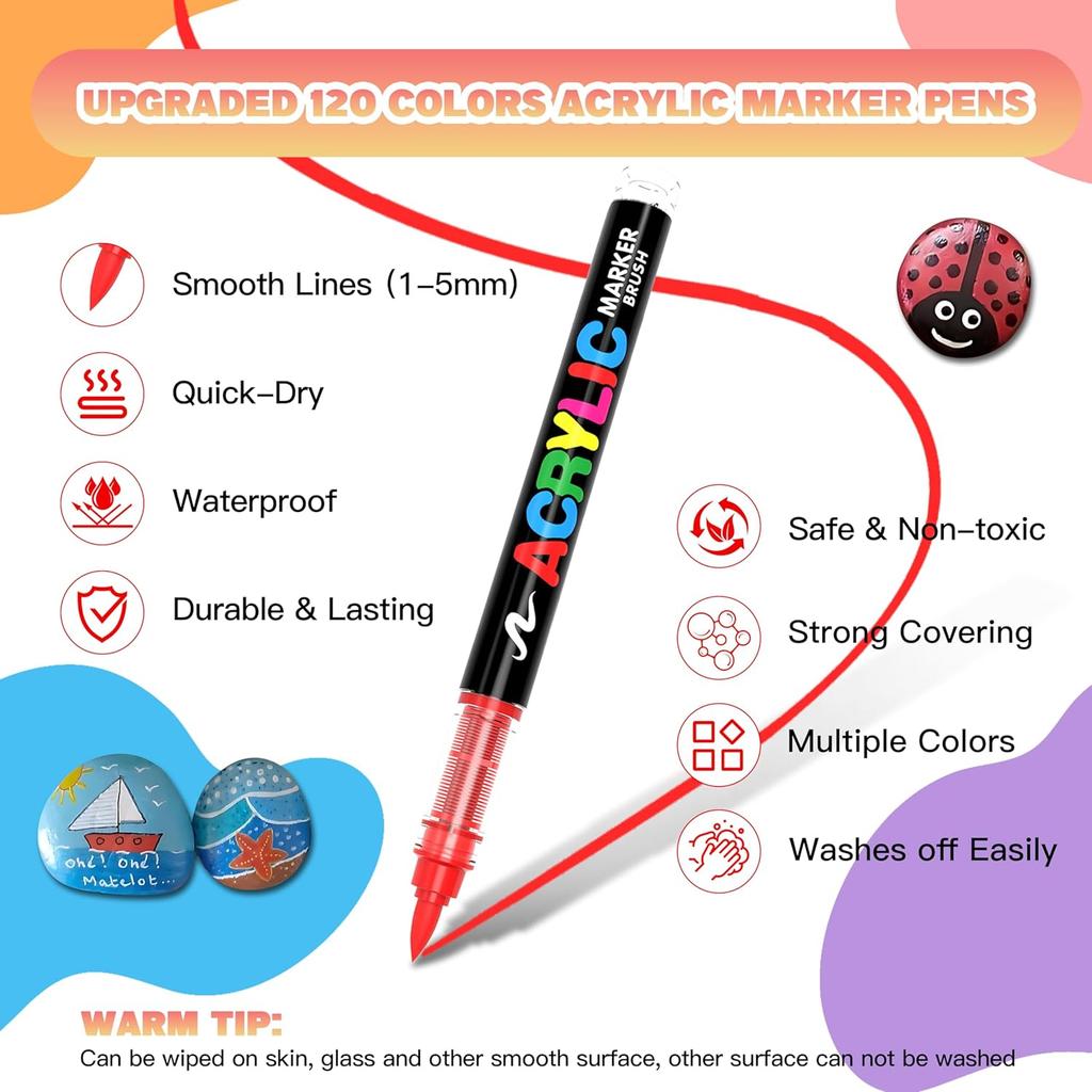 12-48 цветов Акриловые маркеры для рисования DIY Водонепроницаемые ручки-кисти для рисования по дереву, камню, холсту, стеклу, ткани, росписи яиц и камней