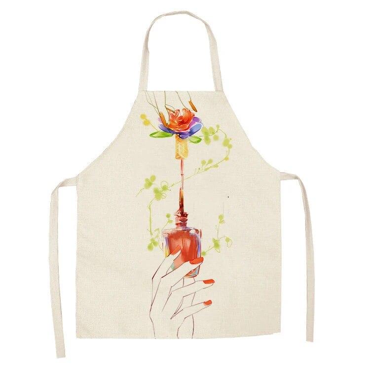 Sleeveless Linen Apron Men and Women Household Cleaning Tools Apron Nail Polish Ladies Perfume Printing Kitchen Apron