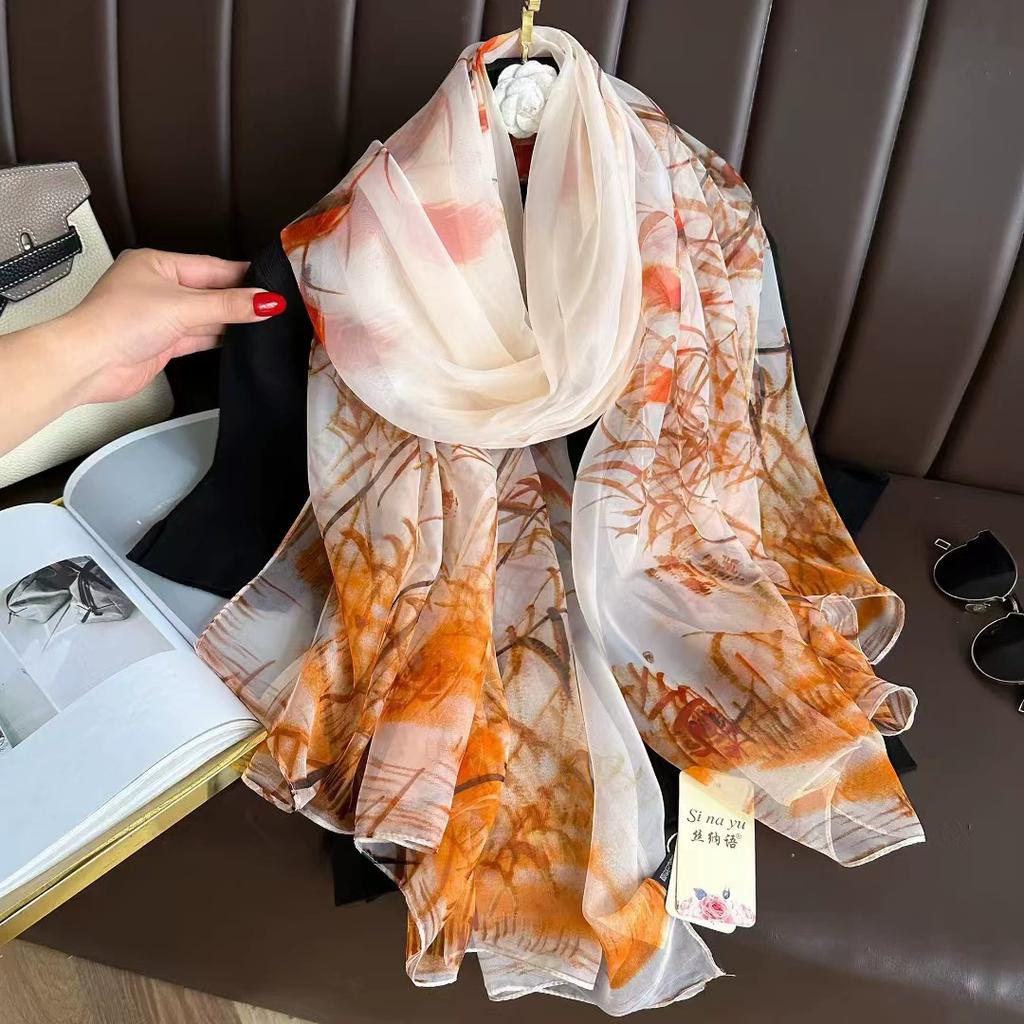 Silk Scarf Foulard Female Headbanda Luxury Hijab Women Soft Warm Pashmina Beach Scarves Echarpe Shawl Large Wrap Echarpe Bandana