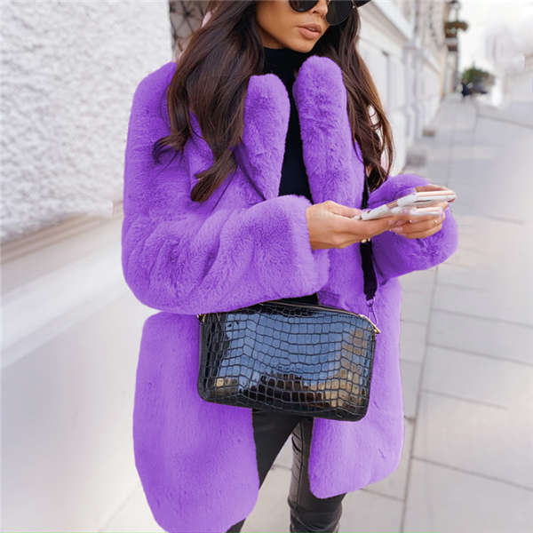 Women Fashion Winter Coat Solid Color Casual Sexy Coat Imitation Fur Thicken Keep Warm Honorable Elegant Luxury Loose Coat