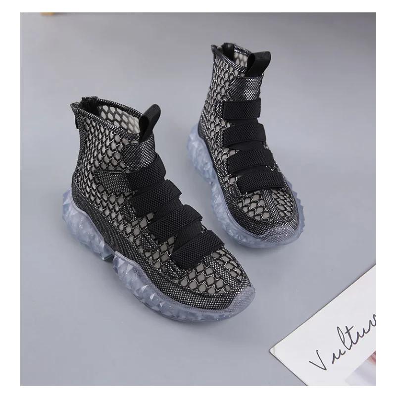 Женские короткие ботинки на плоской подошве 2024 года, новые универсальные летние дышащие и удобные сетчатые ботинки с вырезами, сетчатые ботинки, сандалии для девочек