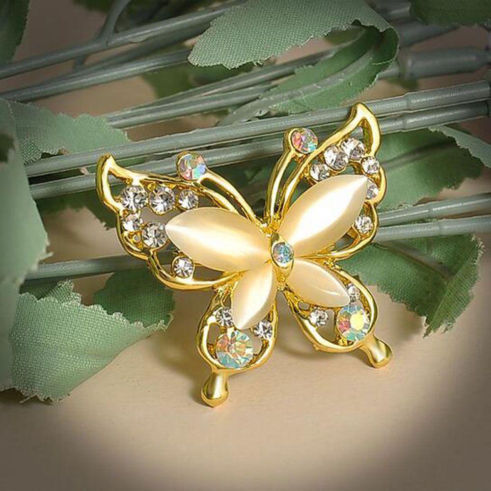 Accessories Crystal Wedding Gold/Silver Opal Stone Rhinestone Butterfly Brooch Pin Women Brooch Pin