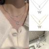 Women Necklace Double Layers Butterfly Shape Rhinestone Portable Lady Pendant for Gift
