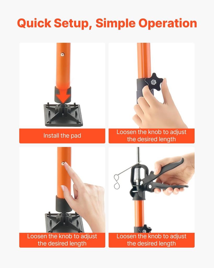 Cabinet Jack Support Pole, 4-Pack, 116-290 cm Steel Telescopic Quick Support Rod, Adjustable 3rd Hand System up to 70 kg Capacity for Installing
