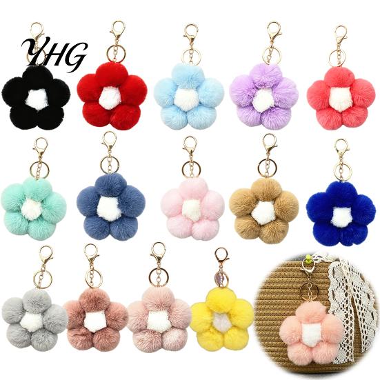 Flower Bag Charm Plush Keychain for Handbags, Five-petal Charm, Women Fluffy Backpack Hanging Accessory Purse Accessories