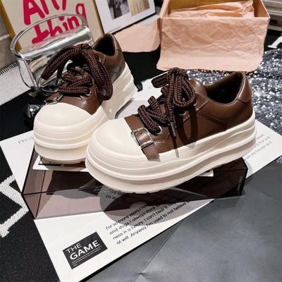 2025 металлическая пряжка кожаные туфли на шнуровке с большой головой на толстой подошве, туфли-маффины, повседневные кеды, маленькие немецкие тренировочные женские туфли