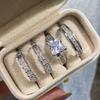 Huitan Princess Cut CZ Ring Hoop Earring Set for Women Stackable Silver Color/Gold Color Engagement Daily Wear with Gift BoxGood product