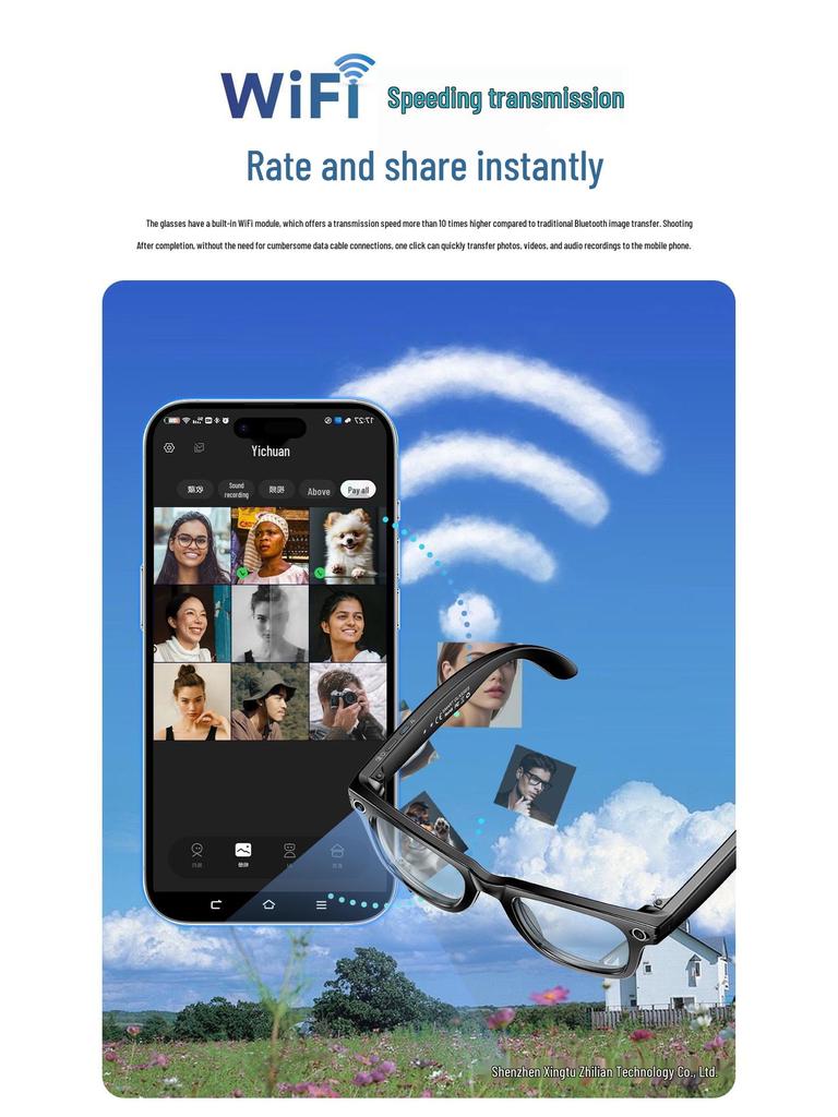 Умные очки W610: 800 Вт Пиксельные ИИ-переводчик, Запись фото и видео, WIFI, Двойное шумоподавление, Солнцезащитные очки с защитой от тряски.
