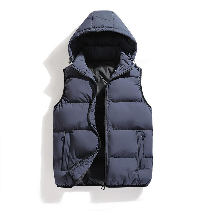 Mens Hooded Puffer Vest Solid Color Plus Size Warm Winter Fall Casual Outerwear