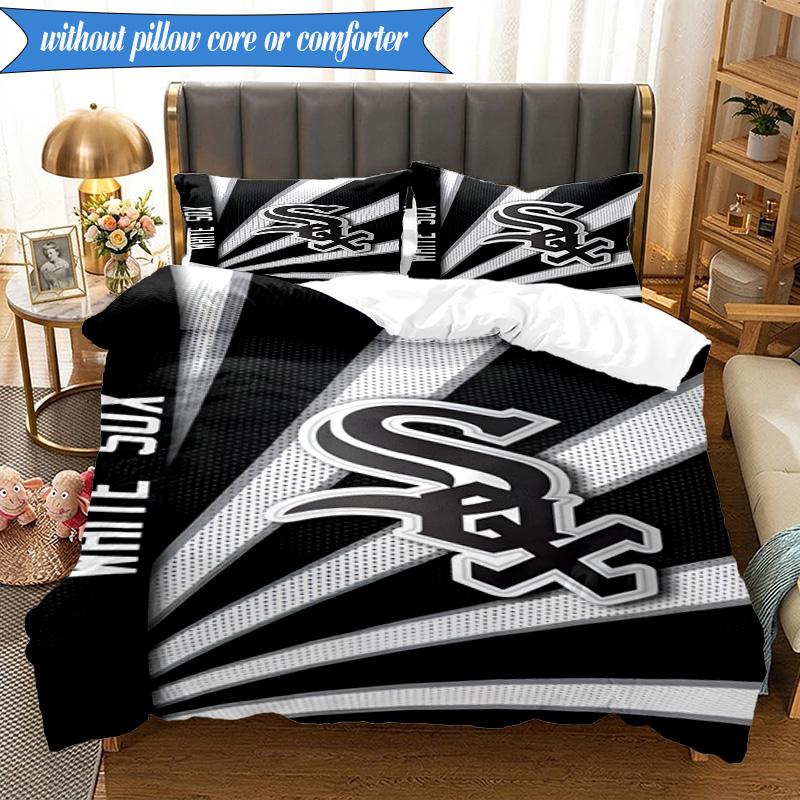 3PCS White Chicago Design Bedding Set,Including 1pc Duvet Cover And 2pcs Pillowcases Perfect for Bedroom, Dormitory, Fan Christmas gift