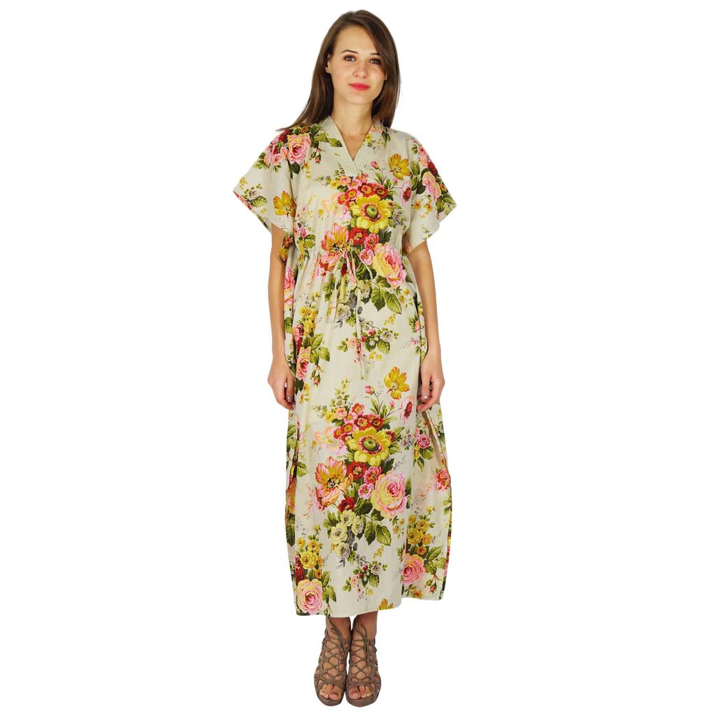 Floral Bohemian Phagun Cotton Caftan Dress Maxi Nightwear Kaftan