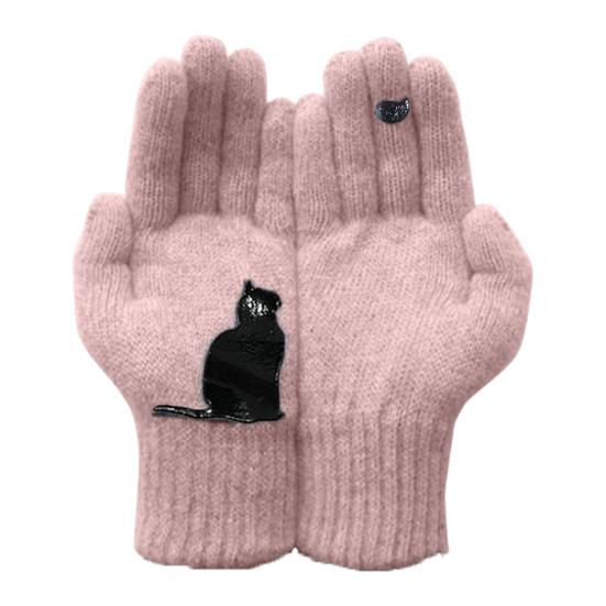 1 пара зимних вязаных перчаток, толстые плюшевые однотонные с принтом кошек и птиц, высокоэластичные, ветрозащитные, сохраняющие тепло, перчатки для велоспорта
