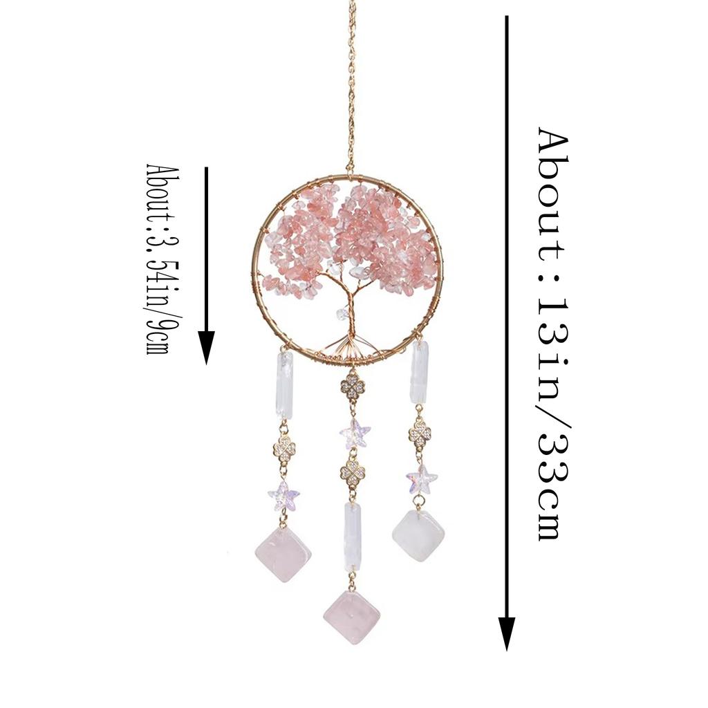 Natural Agate Crystal Crushed Stone Dream Catcher Tree of Life Wind Chime Pendant Birthday Gift Ornament Tree of Life