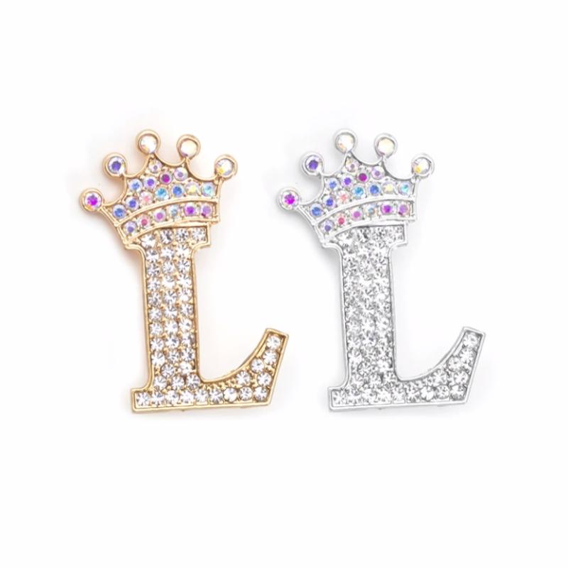 Fashion Crown 26 Initial Letters A To Z Rhinestone Brooches For Women Coat Dress Lapel Collar Pin Jewelry Accessries
