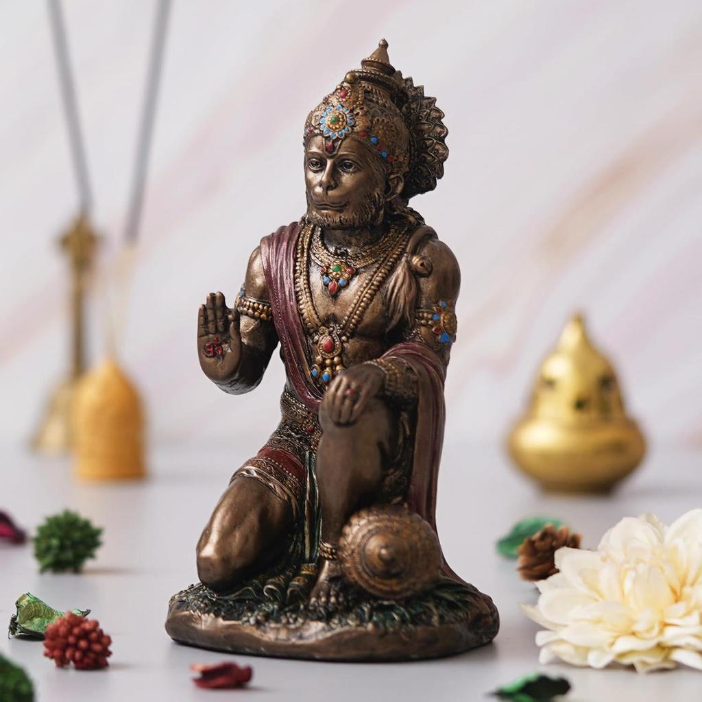 Golden Resin Hanuman Ji Murti for Blessing Lord Hanuman Idol for Car Dashboard Home Office Hanuman Statue Gift for Diwali Hanuman Jayanti Ram Navami