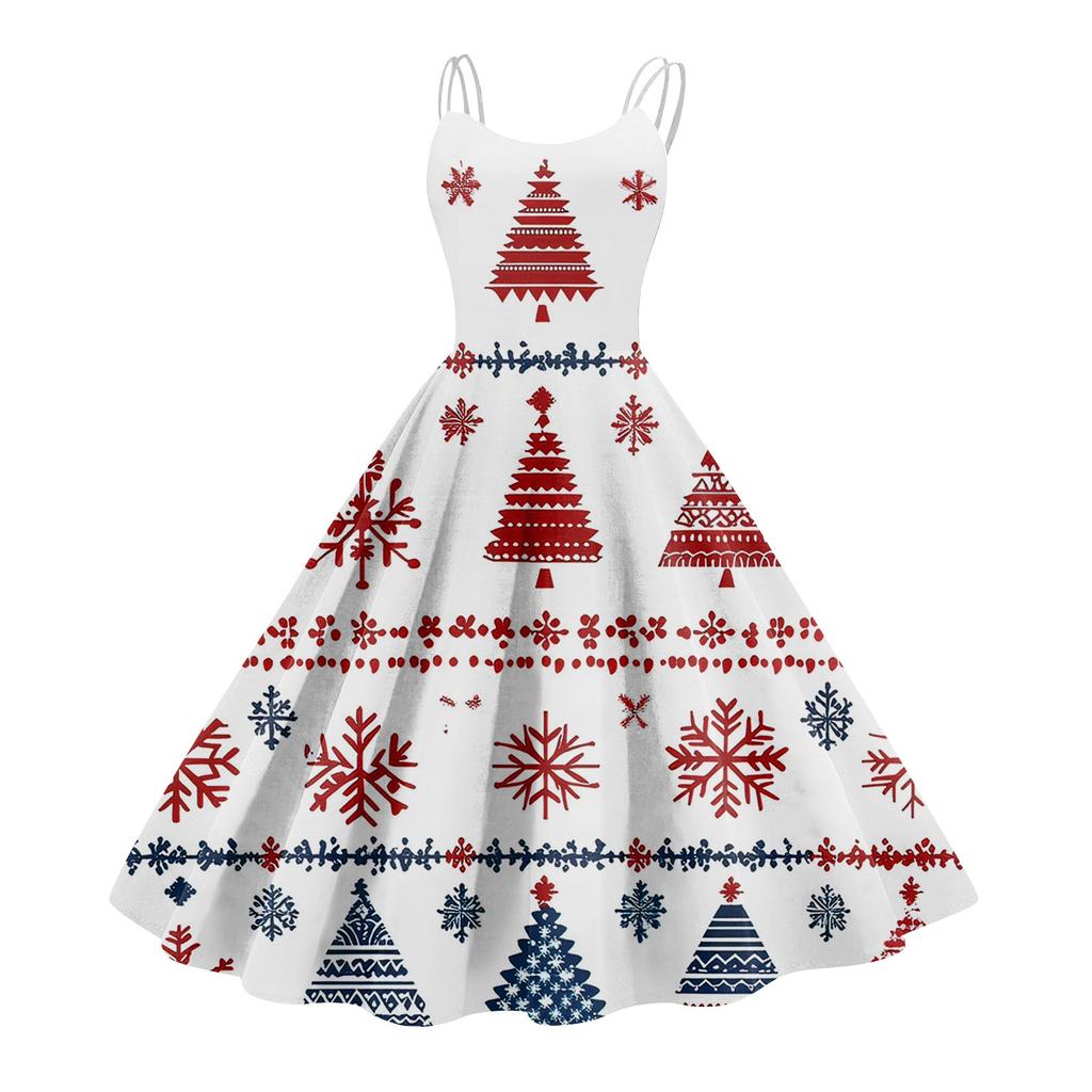 Women's Fashion Christmas  Printed Sexy Strapless Gothic Cocktail Dress Punk, Vintage Dress.