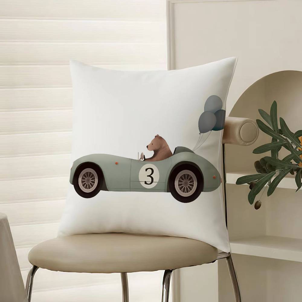 Милые мультяшные животные Автомобильное искусство Наволочка Комфорт Диван-кровать Шелковистый элегантный Невидимая молния Декоративная наволочка