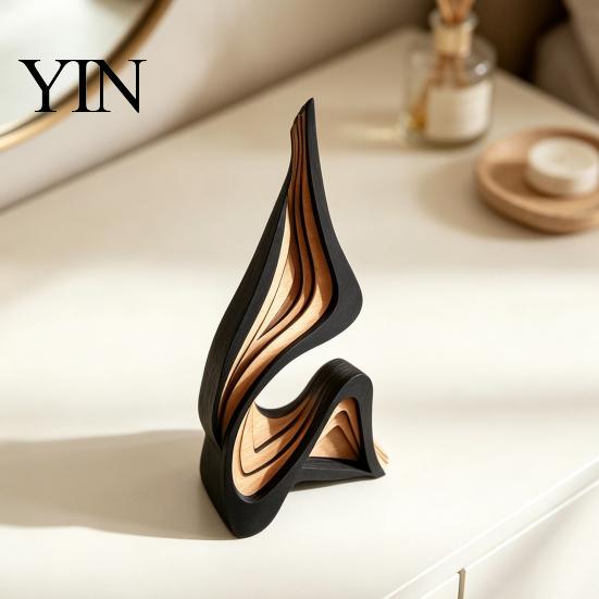 High End Decorative Gift Abstract Wood Art Sculpture, Modern Minimalist Solid Figurine for Living Handcrafted Wooden Decor Room Tabletop Decor,