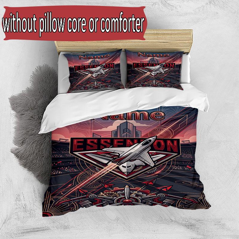 3pcs Duvet Cover Set (1*Duvet Cover + 2*Pillowcase, Without Core), Custom Name Essendon Football Pattern Bedding Set, Home Bedroom Decor Gift