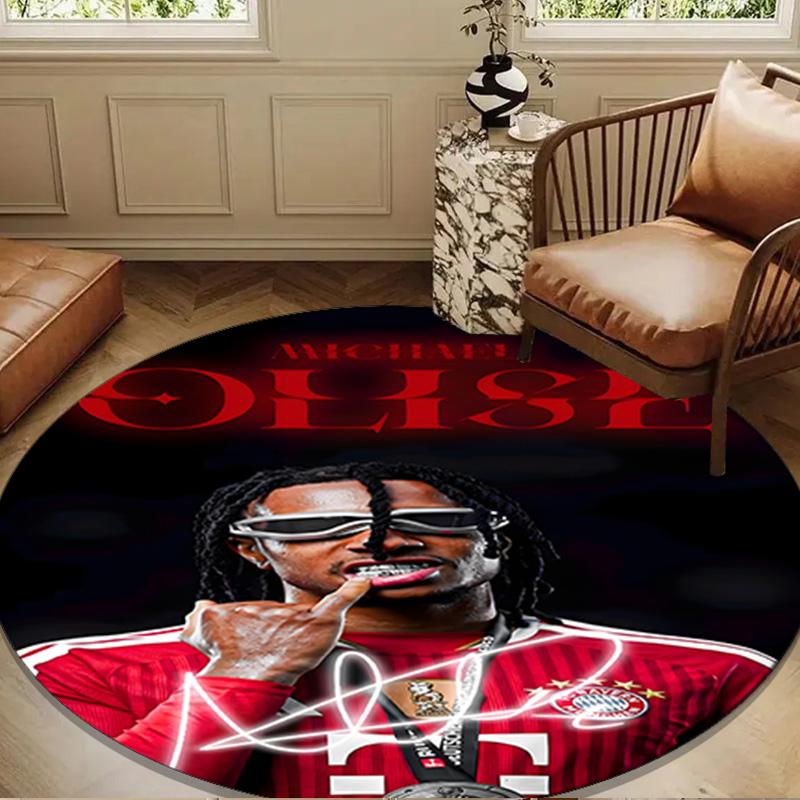 1PC Michael Football Star Round Rug for Livingroom,Bedroom, Palyroom, Chair Rug, Area rug, Circle Carpet, Large Size Fan Christmas gift