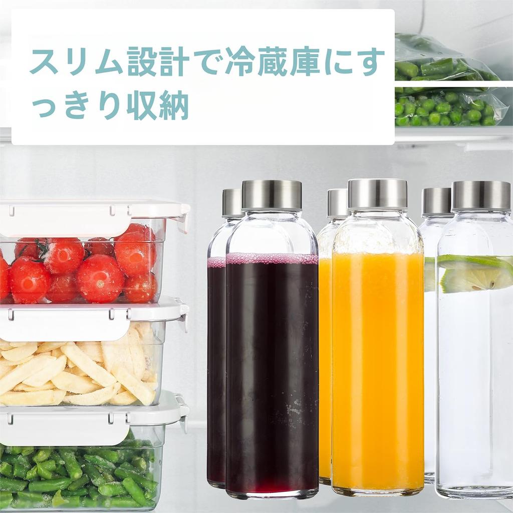 Set of 6 Glass Water Bottles 532ml Clear Bottles with Airtight Stainless Steel Lids Portable Glass Bottles with Sleeves Convenient Clear Water