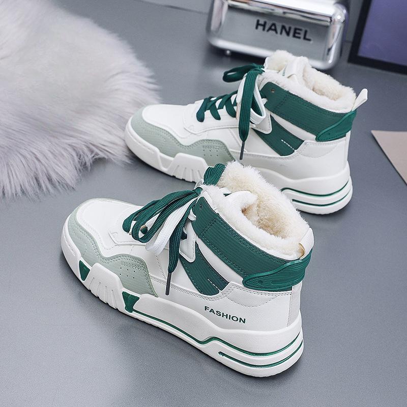 2023 зима, новые высокие кеды в корейском стиле с бархатными белыми туфлями, женские хлопковые туфли для студентов Ins, спортивная женская обувь