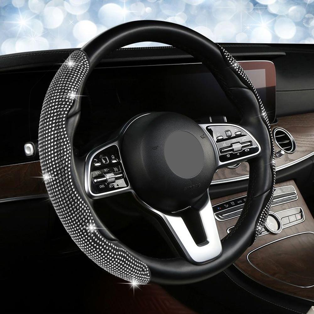 Универсальный чехол на руль автомобиля Diamonds с кристально сверкающим дышащим противоскользящим модным рулевым колесом для автомобильного стайлинга
