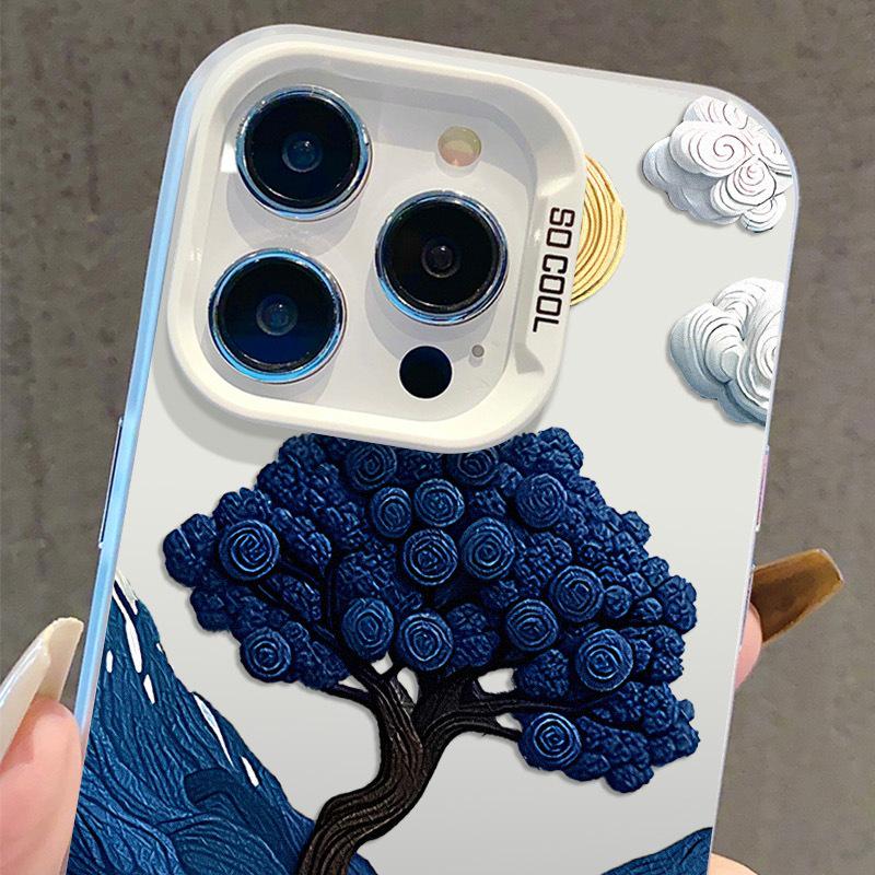 Чехол для iPhone 17 в стиле масляной живописи для Apple 15 Pro Max, Серебристый, Совместим с 14 Pro/13/16 Pro, Трансграничный.