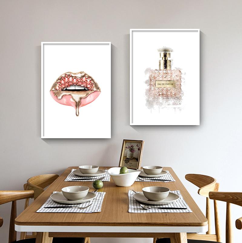 Розовый цветок Париж духи девушка губы ресницы настенная живопись на холсте плакаты на скандинавскую тему и принты настенная картина для декора комнаты для девочек