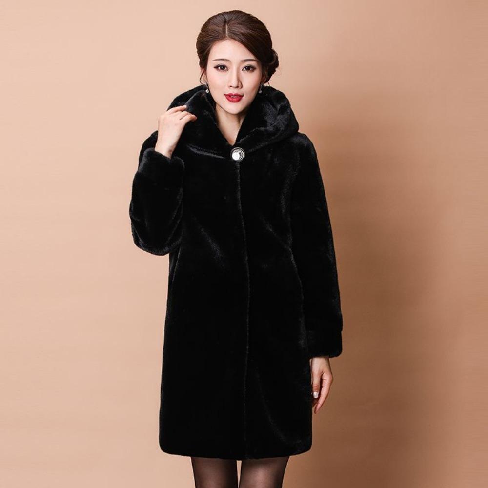 Mink Fur Jacket Mink Whole Mink Fur Medium and Long Women's Hooded Mink Coat