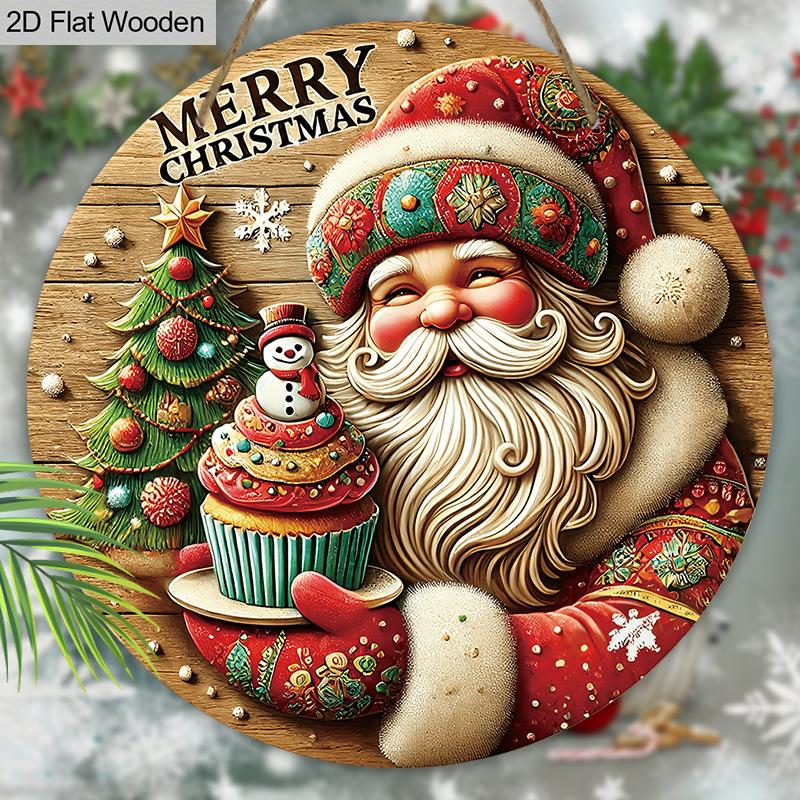 Merry Christmas Wooden Sign with Smiling Santa Claus Pattern - Navidad Wooden Sign for Christmas Tree, Window, Yard, Indoor Decor