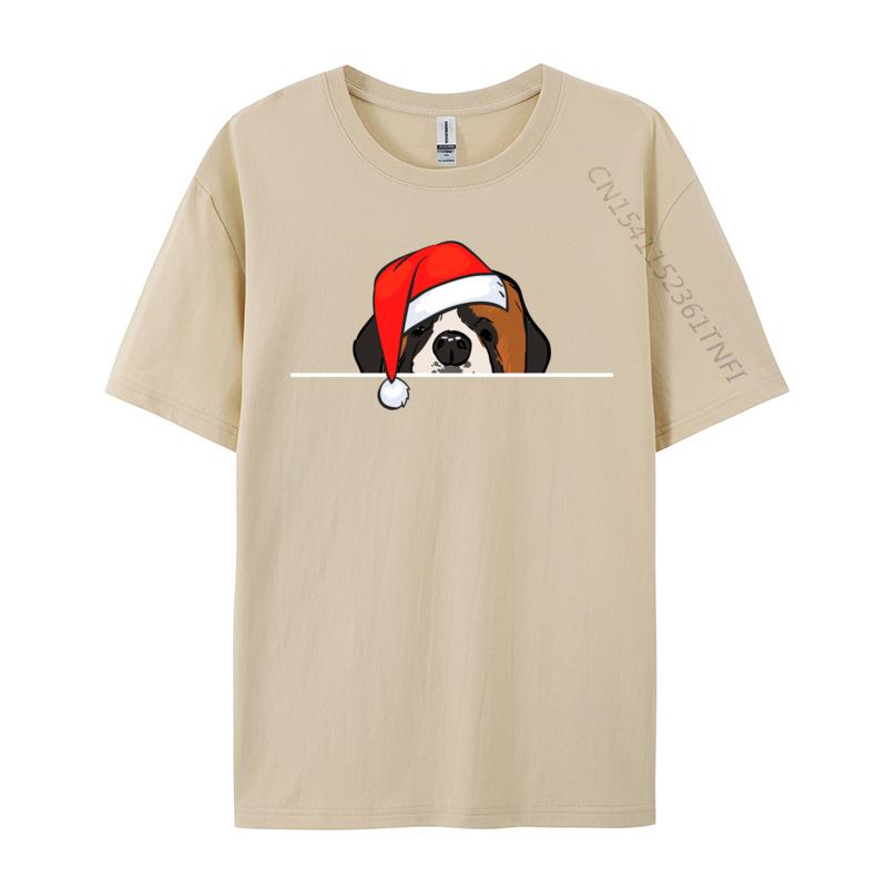 St. Bernard Dog Christmas T-Shirts Manga T Shirt Graphic Men Tops Tees Santa Hat T-Shirts Christmas T-Shirt Cotton