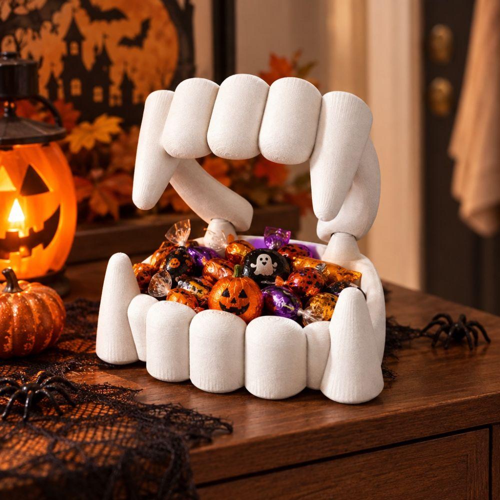 White Bloodsucker Teeth Candy Bowl 3D Printing Bloodsucker Teeth Desk Ornament  Bar