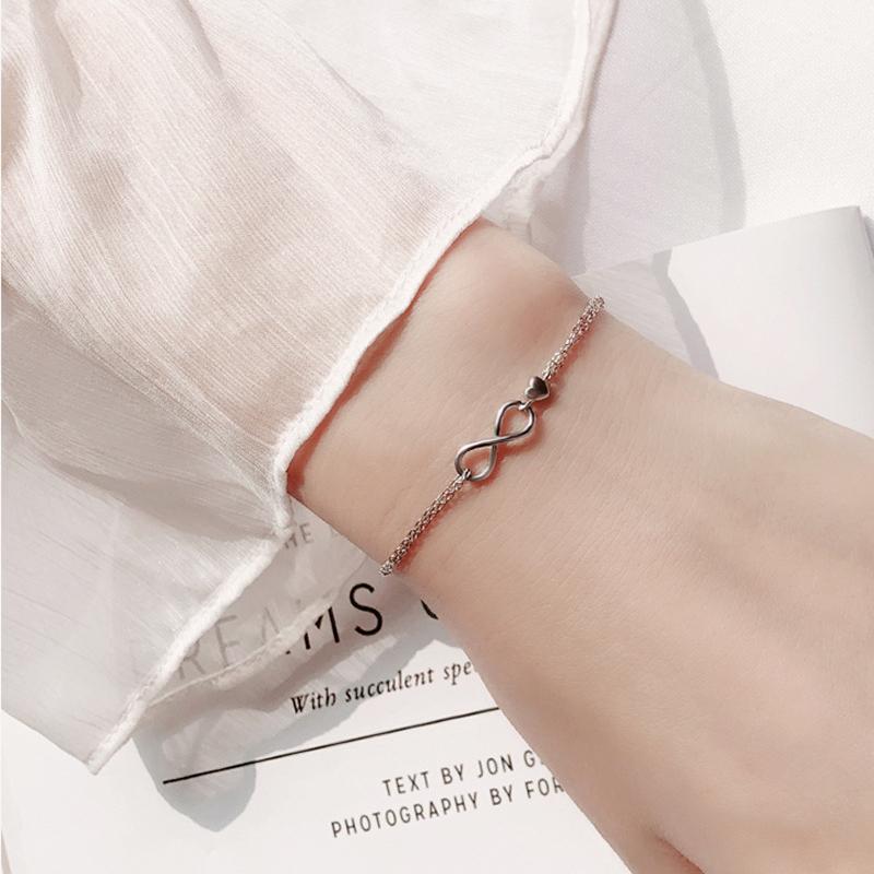 Sterling Silver S925 Silver Bracelet Infinite Love Bracelet Women's Korean Style Simple Hollow Geometric Bracelet Personalized Jewelry